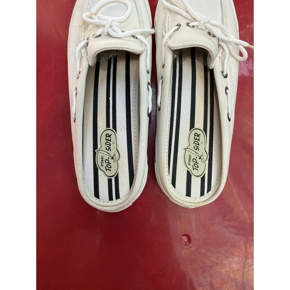 NEW Women Sperry Top-Sider Bahama Clog White Boat Shoes Slides Canvas size 9 M